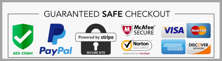 Guaranteed safe checkout with trusted payment and security badges